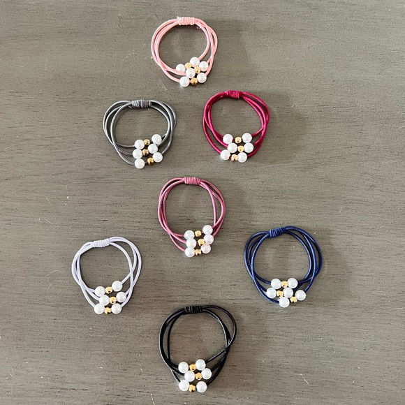 Mauve Purple White Pearl & Gold Bead Triple Elastic Bracelet Hair Tie Addl Avail - Picture 2 of 2